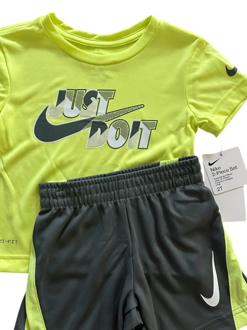 Nike Neon Yellow & Charcoal 'Just Do It' Active Set Boys 2T NWT
